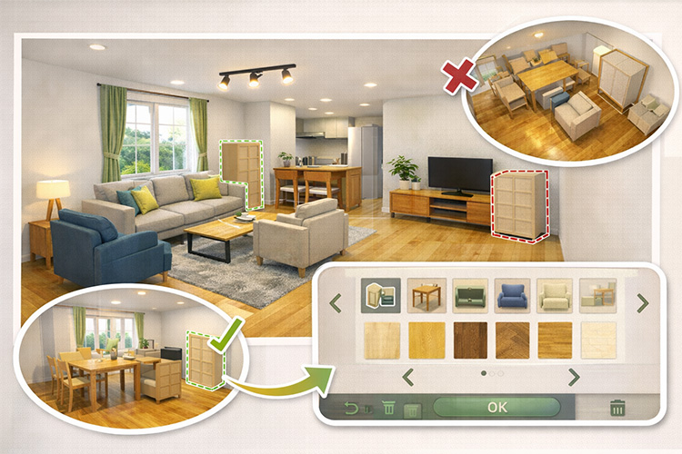 家具配置のシミュレーション